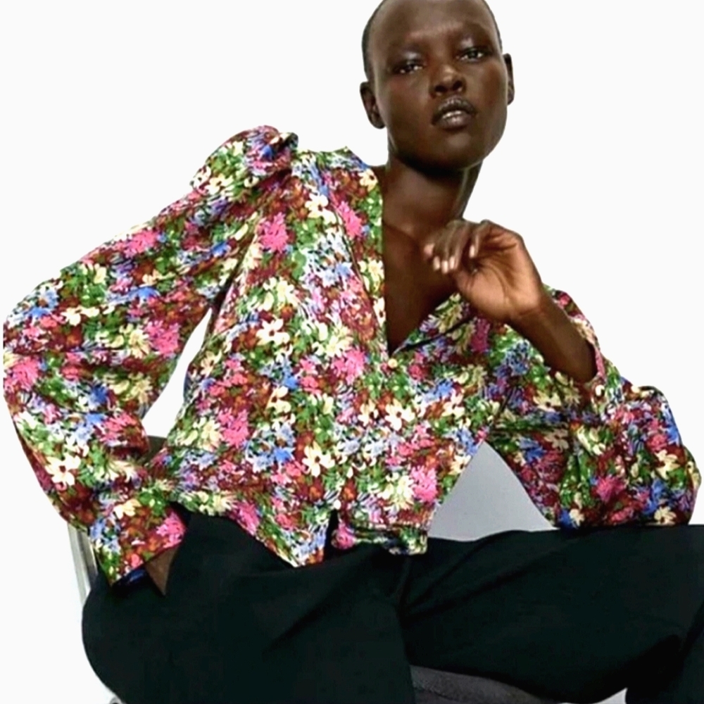 ZARA Floral Button Up Long Sleeve Blouse - Small